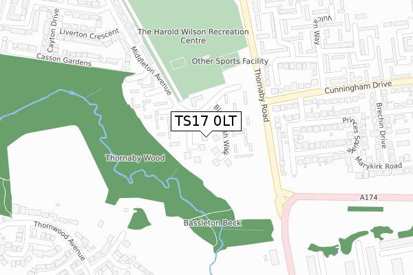 TS17 0LT map - large scale - OS Open Zoomstack (Ordnance Survey)