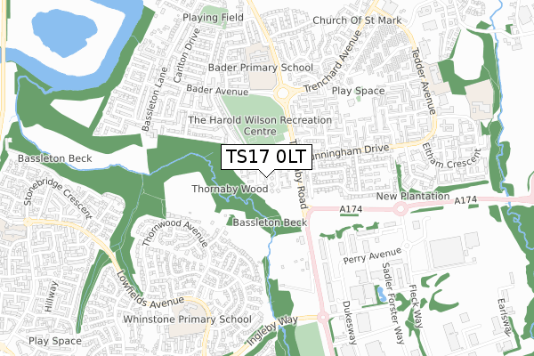 TS17 0LT map - small scale - OS Open Zoomstack (Ordnance Survey)