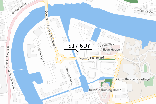 TS17 6DY map - large scale - OS Open Zoomstack (Ordnance Survey)