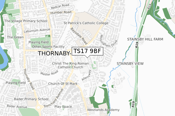 TS17 9BF map - small scale - OS Open Zoomstack (Ordnance Survey)