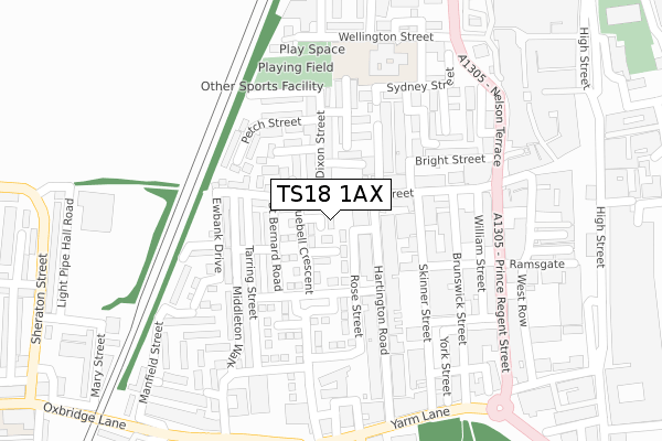 TS18 1AX map - large scale - OS Open Zoomstack (Ordnance Survey)