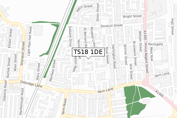 TS18 1DE map - large scale - OS Open Zoomstack (Ordnance Survey)