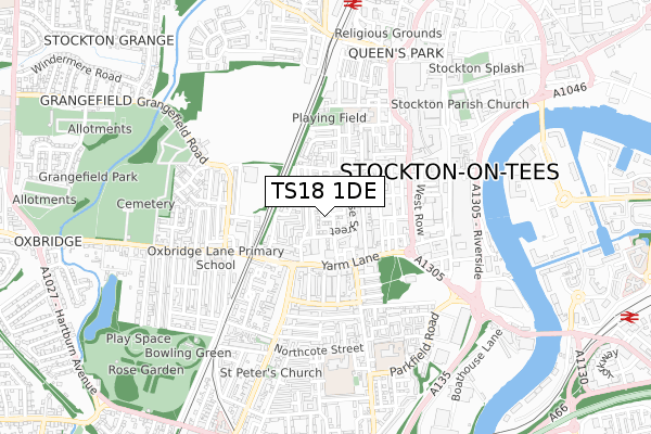 TS18 1DE map - small scale - OS Open Zoomstack (Ordnance Survey)