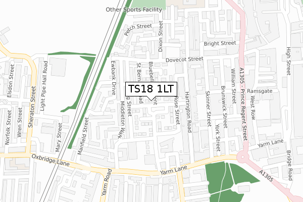 TS18 1LT map - large scale - OS Open Zoomstack (Ordnance Survey)