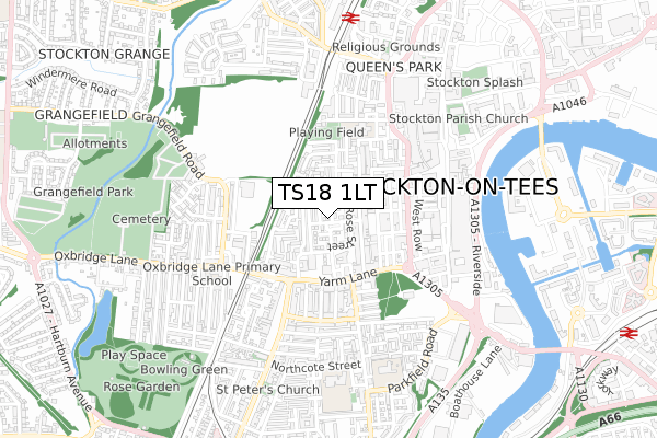 TS18 1LT map - small scale - OS Open Zoomstack (Ordnance Survey)