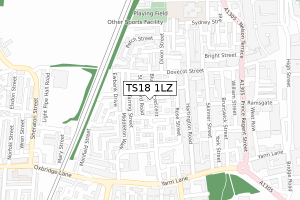 TS18 1LZ map - large scale - OS Open Zoomstack (Ordnance Survey)