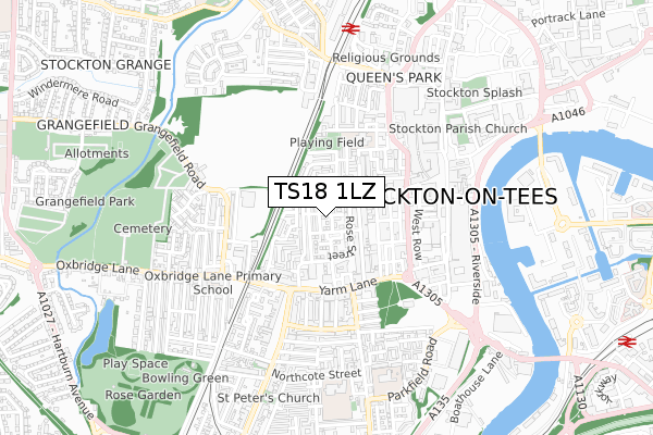 TS18 1LZ map - small scale - OS Open Zoomstack (Ordnance Survey)