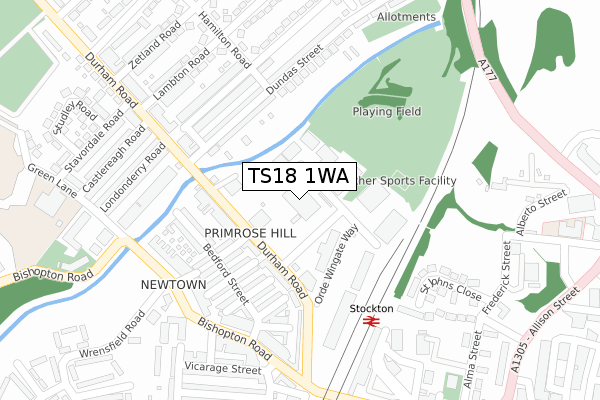 TS18 1WA map - large scale - OS Open Zoomstack (Ordnance Survey)