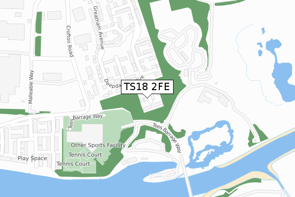 TS18 2FE map - large scale - OS Open Zoomstack (Ordnance Survey)