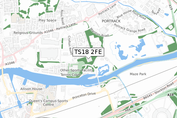 TS18 2FE map - small scale - OS Open Zoomstack (Ordnance Survey)