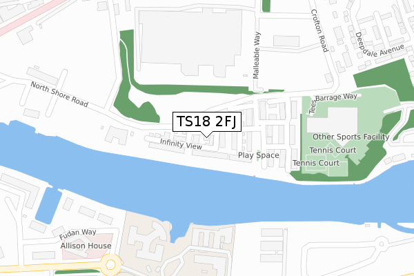 TS18 2FJ map - large scale - OS Open Zoomstack (Ordnance Survey)