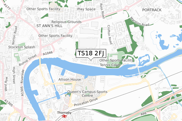 TS18 2FJ map - small scale - OS Open Zoomstack (Ordnance Survey)