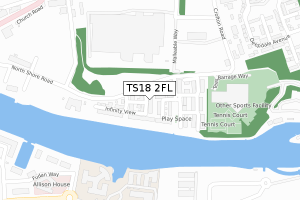 TS18 2FL map - large scale - OS Open Zoomstack (Ordnance Survey)