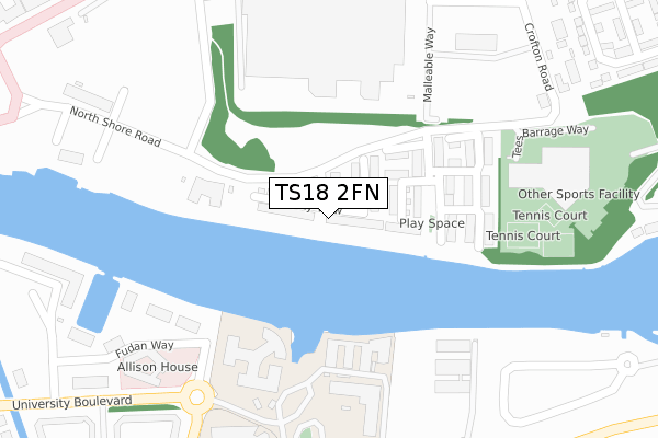 TS18 2FN map - large scale - OS Open Zoomstack (Ordnance Survey)