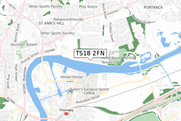 TS18 2FN map - small scale - OS Open Zoomstack (Ordnance Survey)