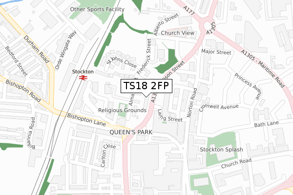 TS18 2FP map - large scale - OS Open Zoomstack (Ordnance Survey)