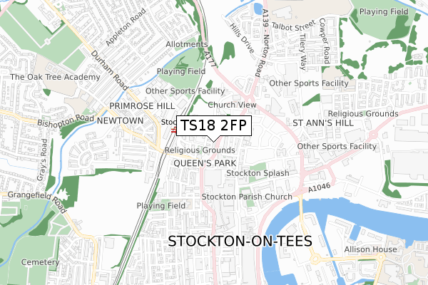 TS18 2FP map - small scale - OS Open Zoomstack (Ordnance Survey)