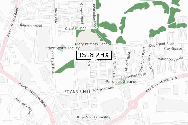 TS18 2HX map - large scale - OS Open Zoomstack (Ordnance Survey)