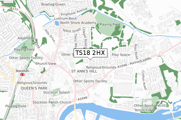 TS18 2HX map - small scale - OS Open Zoomstack (Ordnance Survey)