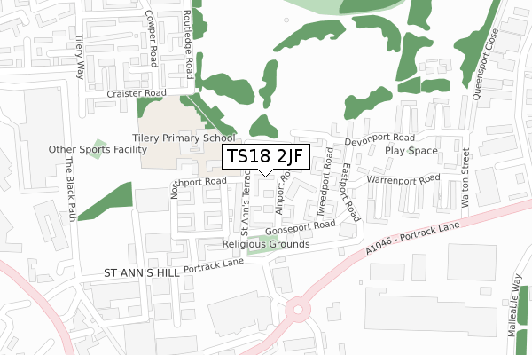 TS18 2JF map - large scale - OS Open Zoomstack (Ordnance Survey)