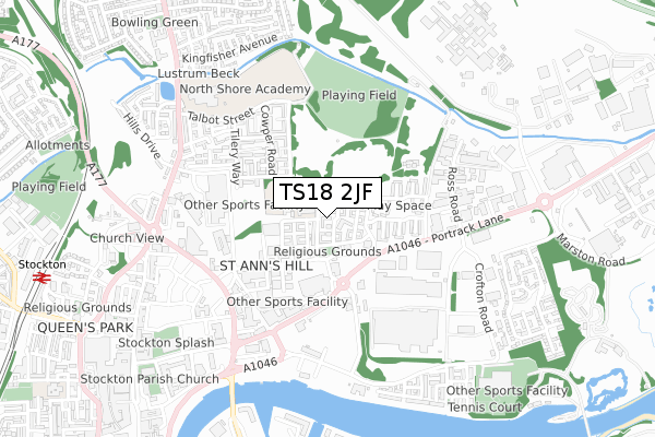 TS18 2JF map - small scale - OS Open Zoomstack (Ordnance Survey)