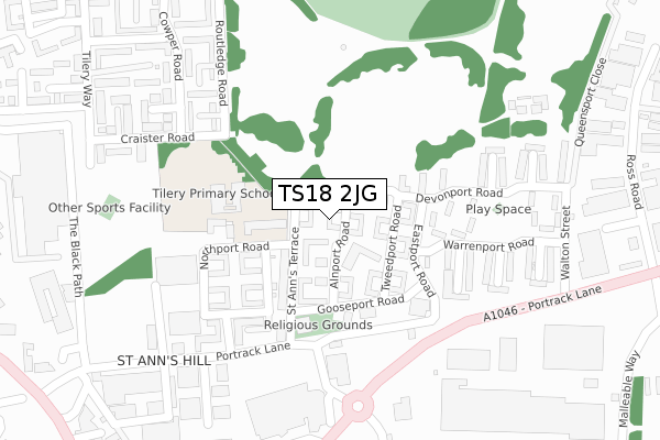 TS18 2JG map - large scale - OS Open Zoomstack (Ordnance Survey)