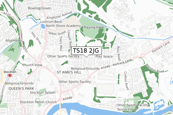 TS18 2JG map - small scale - OS Open Zoomstack (Ordnance Survey)