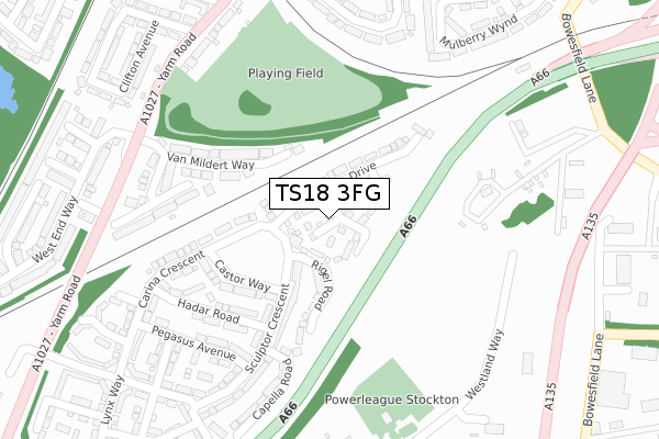 TS18 3FG map - large scale - OS Open Zoomstack (Ordnance Survey)