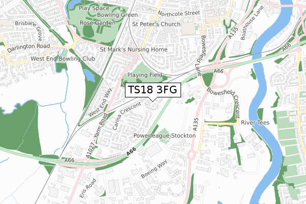 TS18 3FG map - small scale - OS Open Zoomstack (Ordnance Survey)