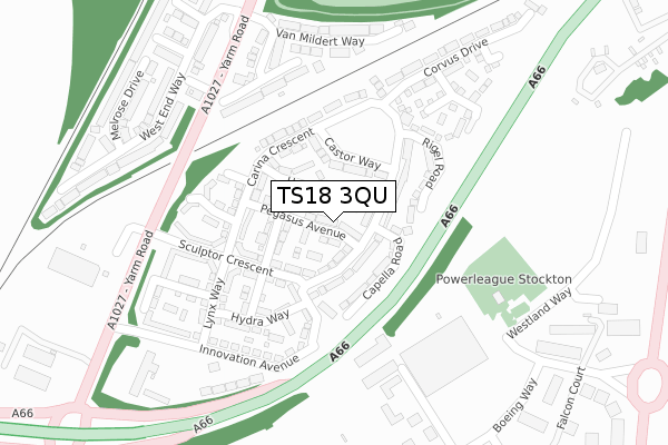 TS18 3QU map - large scale - OS Open Zoomstack (Ordnance Survey)