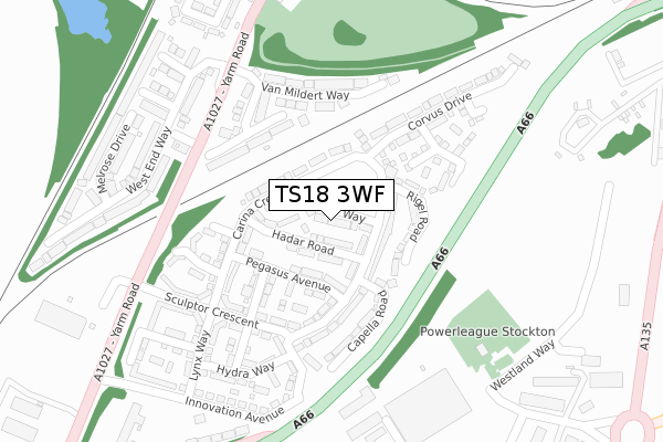 TS18 3WF map - large scale - OS Open Zoomstack (Ordnance Survey)