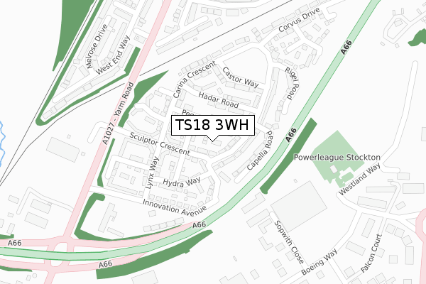 TS18 3WH map - large scale - OS Open Zoomstack (Ordnance Survey)