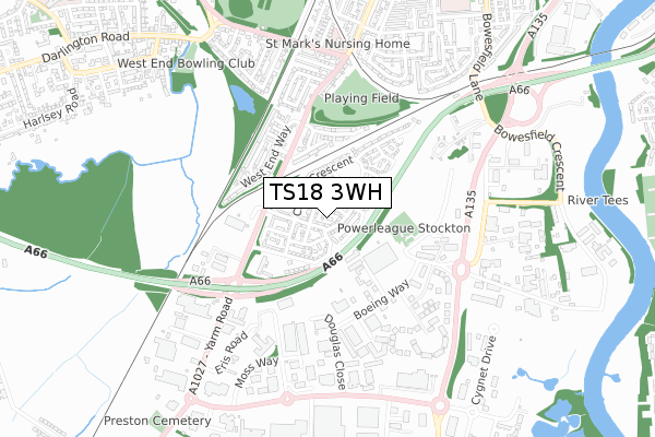 TS18 3WH map - small scale - OS Open Zoomstack (Ordnance Survey)