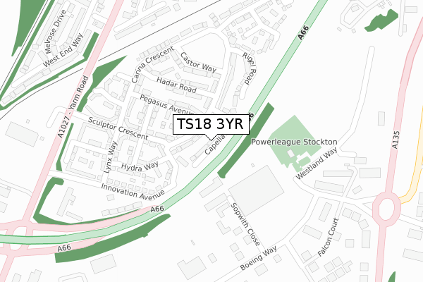 TS18 3YR map - large scale - OS Open Zoomstack (Ordnance Survey)