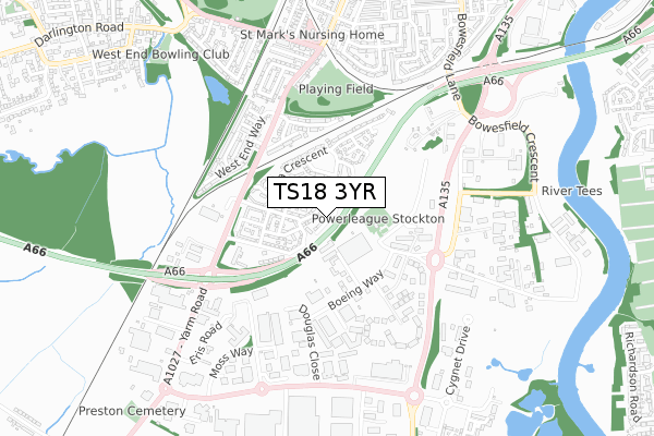 TS18 3YR map - small scale - OS Open Zoomstack (Ordnance Survey)