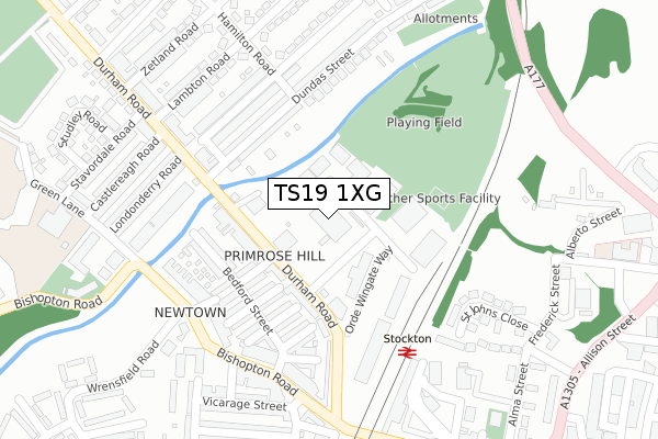 TS19 1XG map - large scale - OS Open Zoomstack (Ordnance Survey)