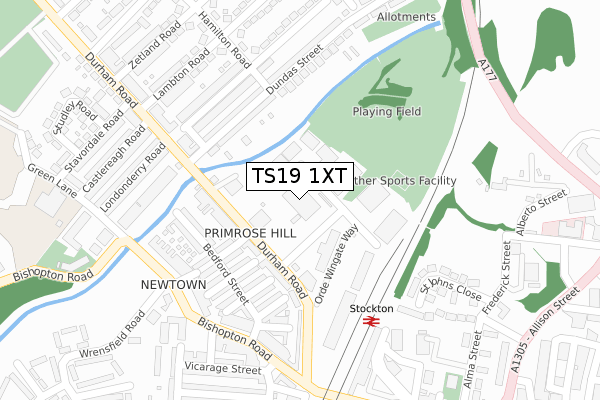 TS19 1XT map - large scale - OS Open Zoomstack (Ordnance Survey)