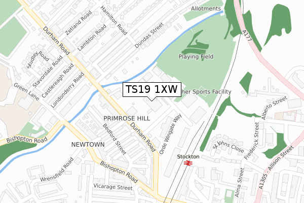 TS19 1XW map - large scale - OS Open Zoomstack (Ordnance Survey)