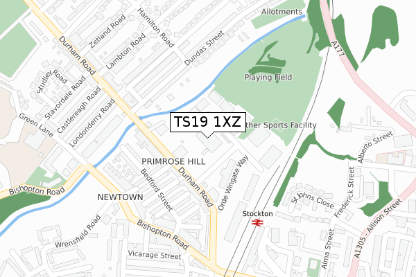 TS19 1XZ map - large scale - OS Open Zoomstack (Ordnance Survey)