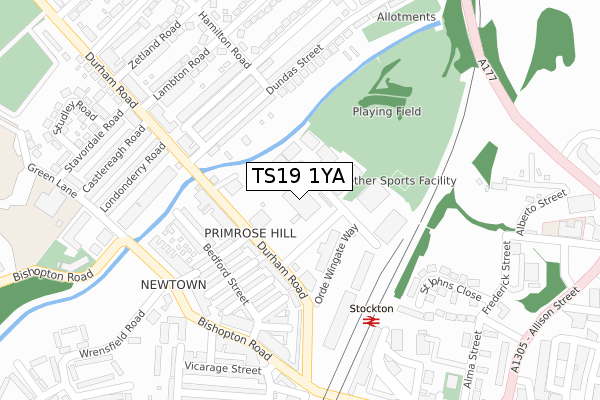 TS19 1YA map - large scale - OS Open Zoomstack (Ordnance Survey)