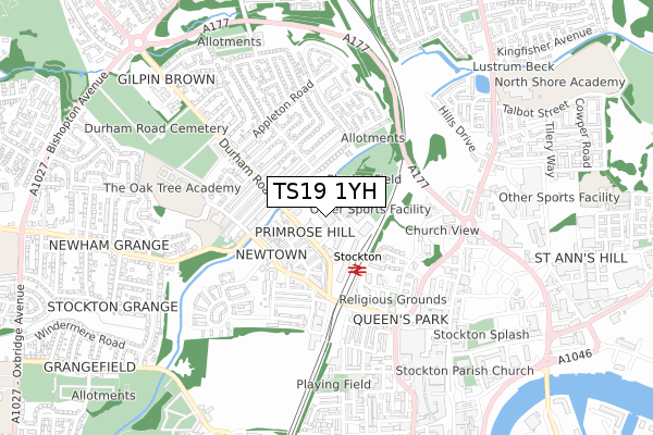 TS19 1YH map - small scale - OS Open Zoomstack (Ordnance Survey)