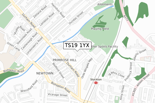 TS19 1YX map - large scale - OS Open Zoomstack (Ordnance Survey)