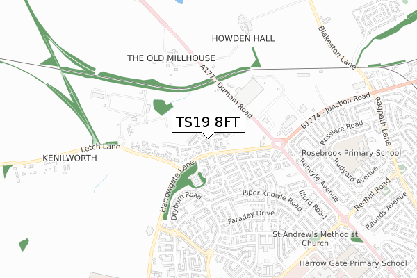 TS19 8FT map - small scale - OS Open Zoomstack (Ordnance Survey)