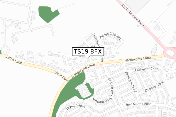 TS19 8FX map - large scale - OS Open Zoomstack (Ordnance Survey)