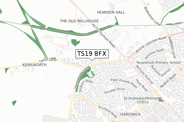 TS19 8FX map - small scale - OS Open Zoomstack (Ordnance Survey)