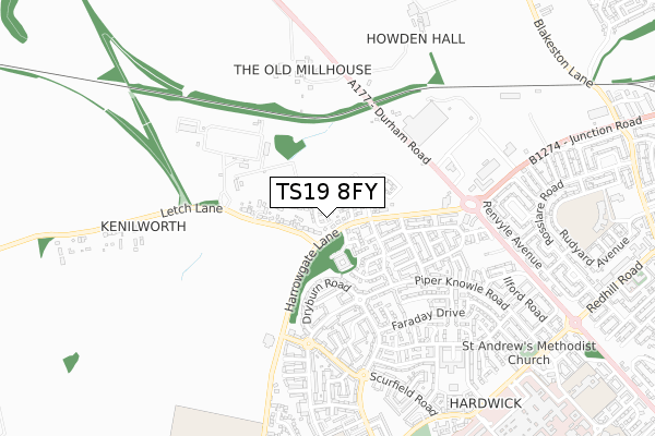 TS19 8FY map - small scale - OS Open Zoomstack (Ordnance Survey)