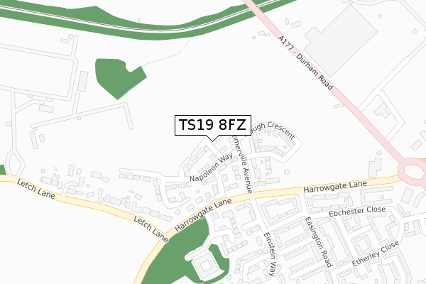 TS19 8FZ map - large scale - OS Open Zoomstack (Ordnance Survey)