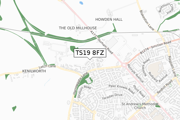 TS19 8FZ map - small scale - OS Open Zoomstack (Ordnance Survey)