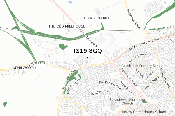 TS19 8GQ map - small scale - OS Open Zoomstack (Ordnance Survey)