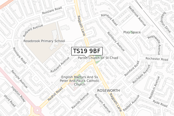 TS19 9BF map - large scale - OS Open Zoomstack (Ordnance Survey)